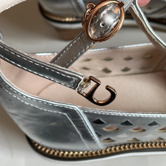 Silver Perforated Ankle Strap Stacked Heel Custom Made Dance Shoes size 7 - Picture 5 of 15